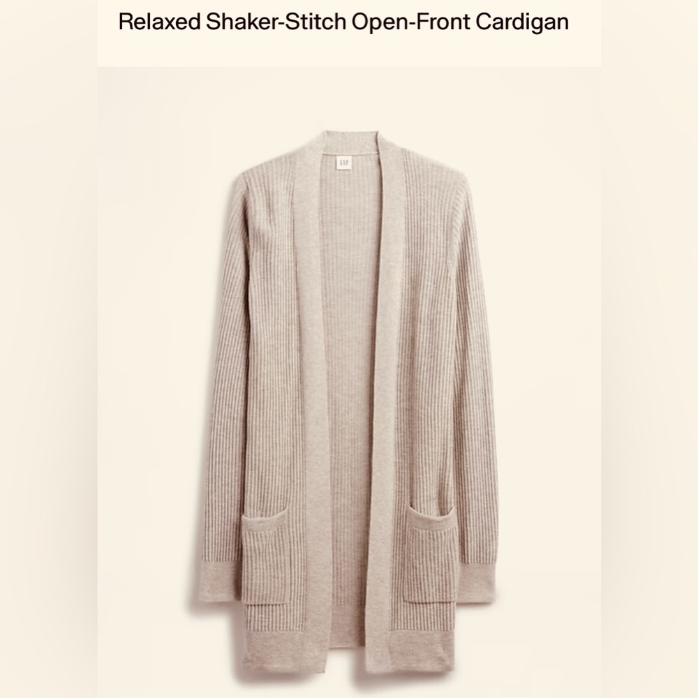 GAP Relaxed Shaker-Stitch Open-Front Cardigan in Light Beige